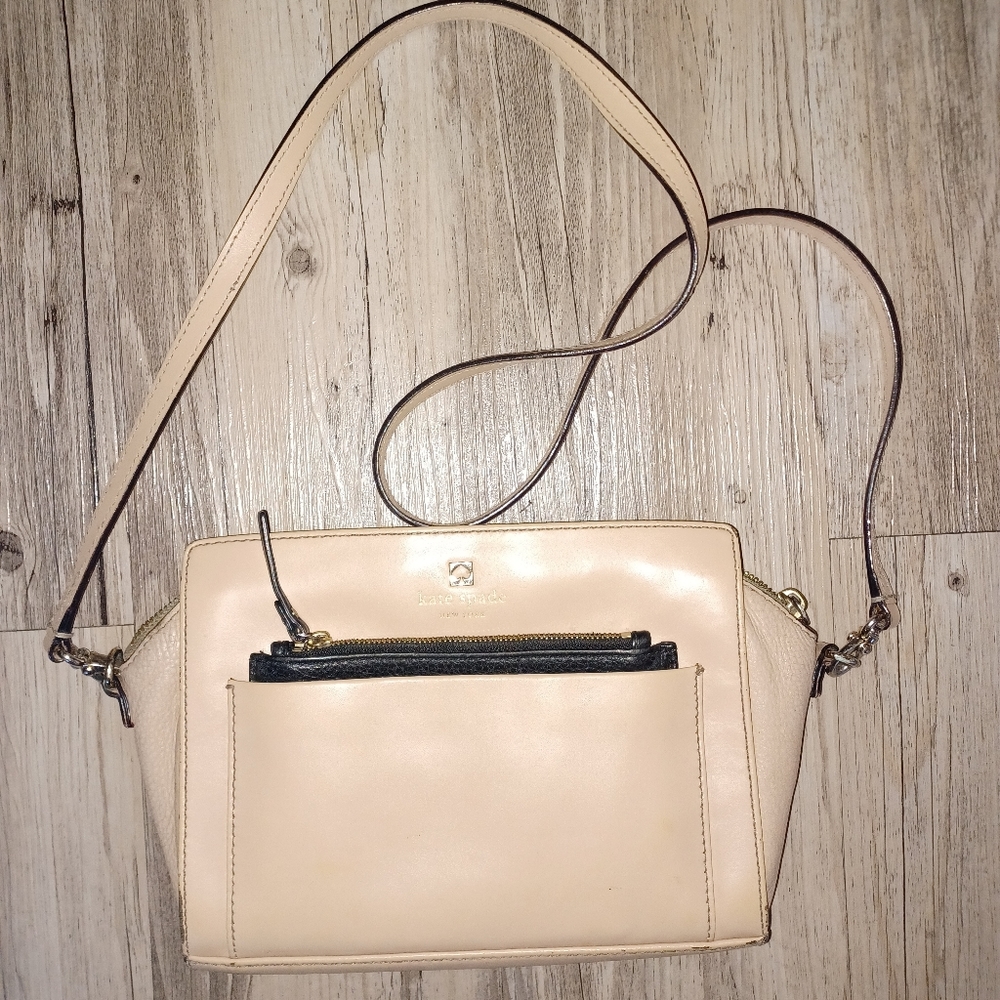 Kate Spade Adelia Genuine Leather Crossbody Beige Messenger Crossbody Bag